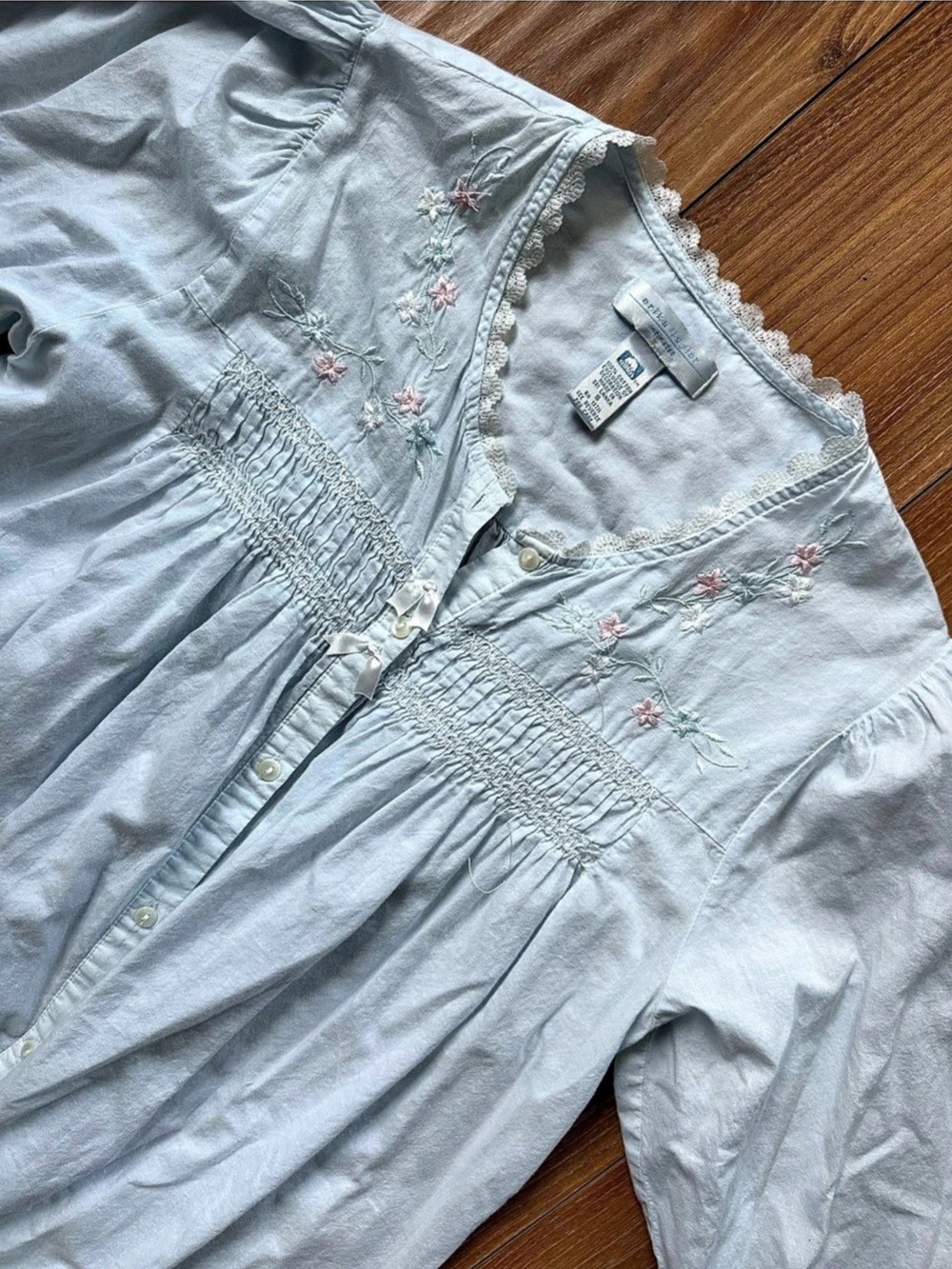 Vintage Erika Taylor Blue Cotton Embroidered Nightgown Coquette S